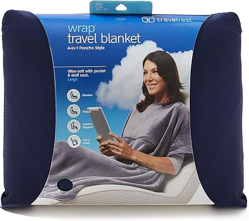 Travelrest® 4-in-1 Premier Clase Manta de Viaje con Bolsillo – Soporte Lumbar– Suave y Luj