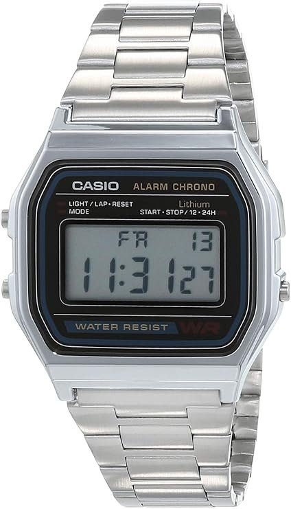 Casio A158WA - Reloj unisexo, correa de acero inoxidable color plateado