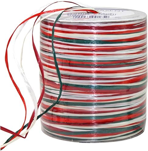 C.E. PATTBERG PRÄSENT Cinta regalo de rafia multicolor rojo-verde-blanco, 50 m cinta decor