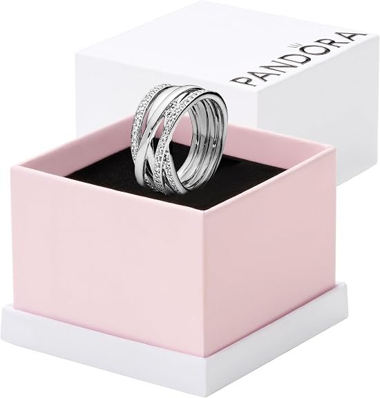 PANDORA Timeless Anillo con líneas centelleantes y pulidas de plata con circonitas cúbicas