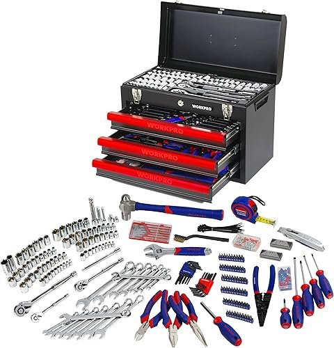 WORKPRO 408piezas Juego de herramientas mecánicas, Caja de herramientas completa para mecá
