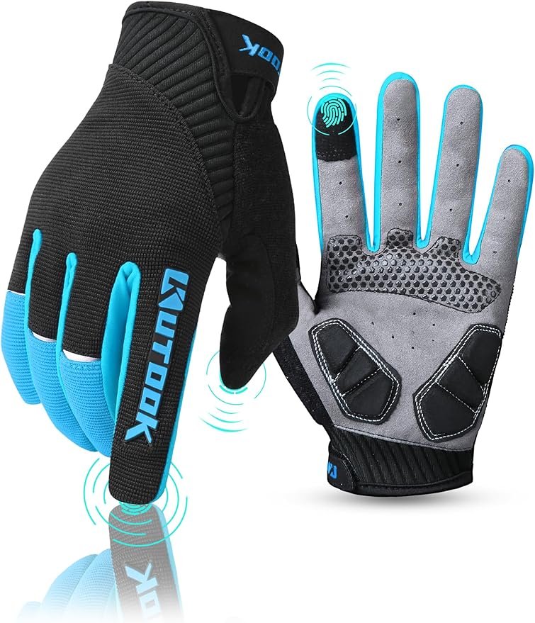 KUTOOK Guantes Ciclismo Largos Transpirables Hombres con Acolchadas De EVA Función Táctil 