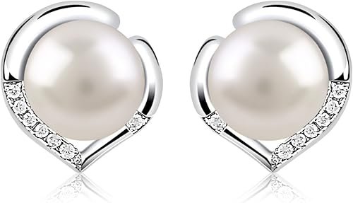 Pendientes de Plata de Ley 925 con Perlas de Agua Dulce y Circonitas – Diseño Corazón, Ele