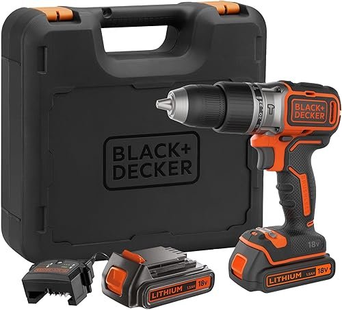 BLACK+DECKER Taladro percutor sin escobillas de 18V y 2 marchas, 28.000 BPM, 52Nm de par, 