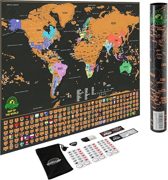 Mapa del mundo para rascar - Con los estados de EEUU y con banderas, registra tus aventura