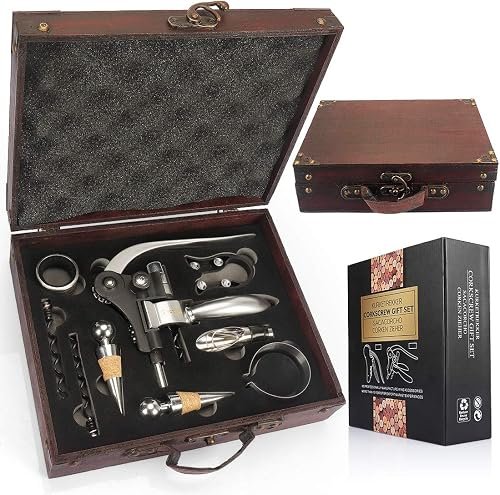 Juego de accesorios para vino Yobansa con caja de madera envejecida, lote para regalo, abr