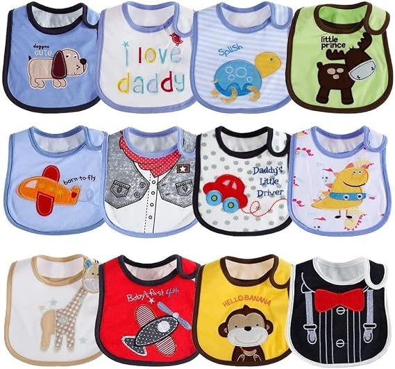 Lictin 12 pcs baberos de bebé para niños y niñas Baberos impermeables de algodón ajuste be