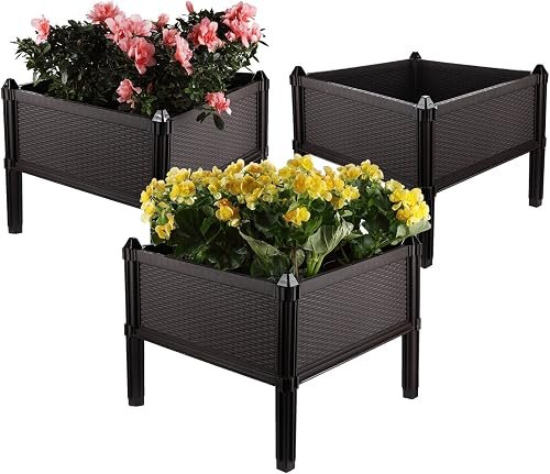 ComSaf Huerto Urbano Kit Planter Marrón Cuadrado Paquete de 3, Caja de Cultivo de Jardín p