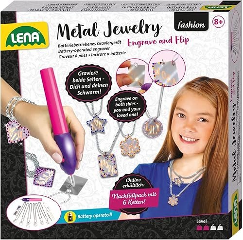Lena - Grabador y Flip Metal Joyería Set por 9+ Años Niños, Plata