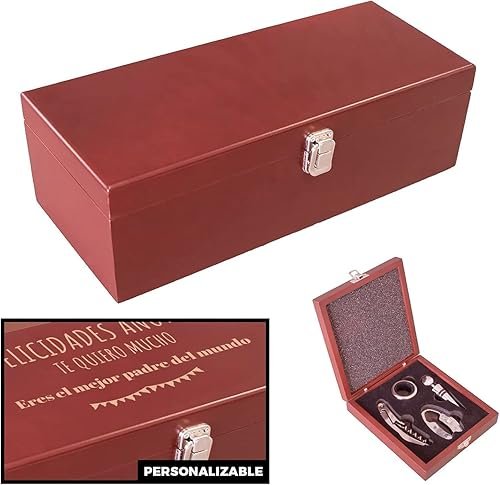 LucaHome - Set de accesorios sommelier con caja de madera para vino - Incluye sacacorchos,