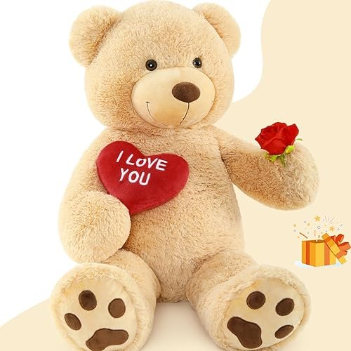 MorisMos Oso Peluche Gigante con Corazón Rojo I Love You, 90cm XL Osito de Peluche Grande 