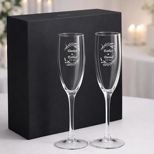 Wanapix | Pack de 2 Copas de Cava Personalizada | Estuche de Regalo Incluido | Copa de Cha