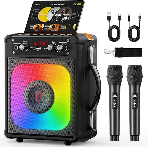 HWWR Karaoke 2 Micrófonos Inalámbricos, Altavoz Karaoke Profesional 60W con Bluetooth 5.3 