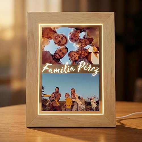 DEREGALOOS Lámpara Marco LED Personalizada con Collage de Fotos y Nombre. Regalo Iluminado