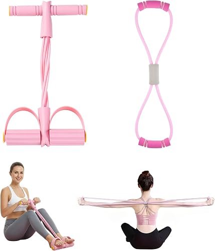 Gomas Elásticas Musculación y Fitness, Set 2 en 1 con Extensor de Pedales de 6 Tubos y Ban